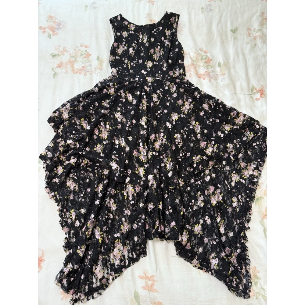 Adore Dress Black Floral Lace Layered Handkerchief Hem Wimsigoth Grunge Tiered M